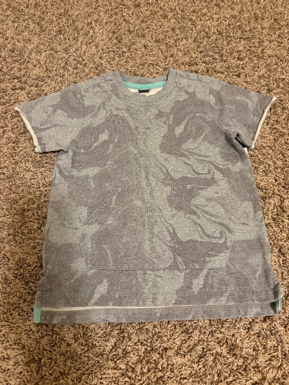 Tea Collection Short Sleeve Sweatshirt 6 Gray Floral Print Kangaroo Pocket